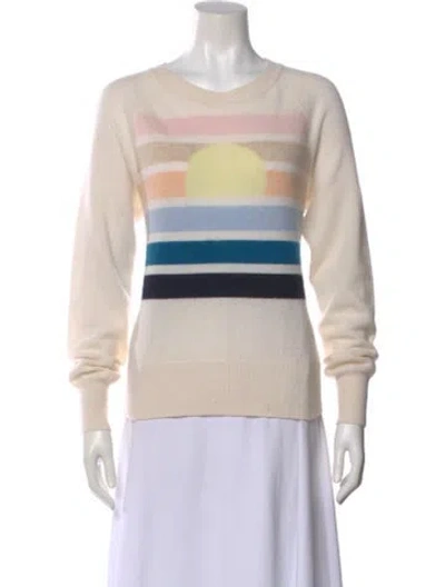Pre-owned White + Warren Cashmere Striped Sweater In Neutral