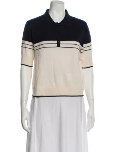 Pre-owned White + Warren Cashmere Striped Sweater In Neutral