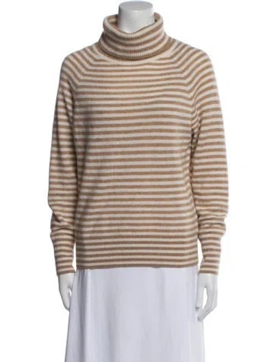 Pre-owned White + Warren Cashmere Striped Sweater In Neutral