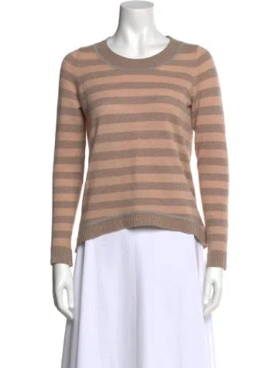 Pre-owned White + Warren Cashmere Striped Sweater In Neutral