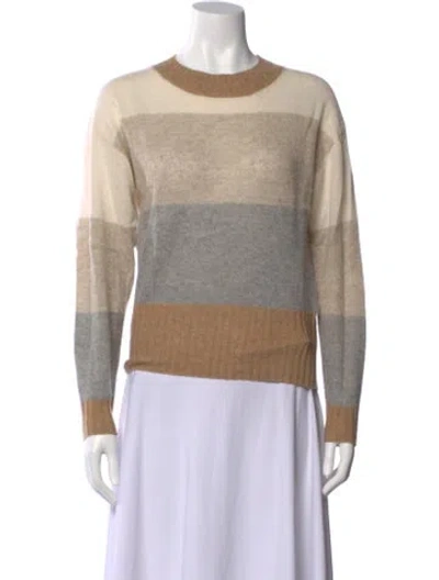 Pre-owned White + Warren Cashmere Striped Sweater In Neutral