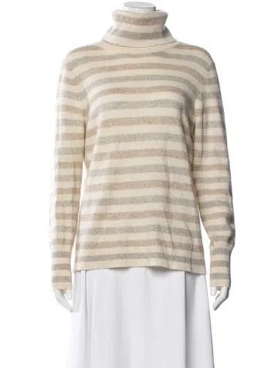Pre-owned White + Warren Cashmere Striped Sweater In Neutral
