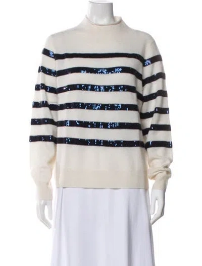 Pre-owned White + Warren Cashmere Striped Sweater In Neutral