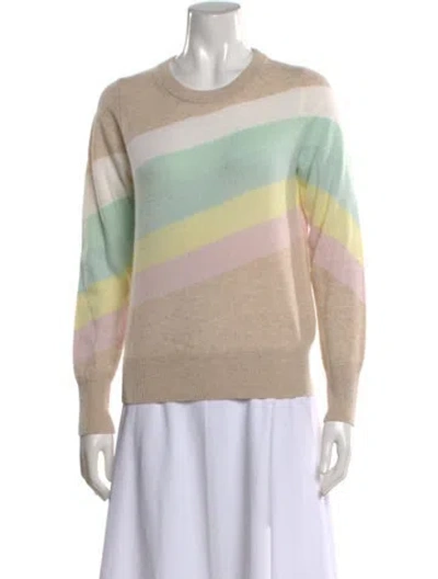 Pre-owned White + Warren Cashmere Striped Sweater In Neutral