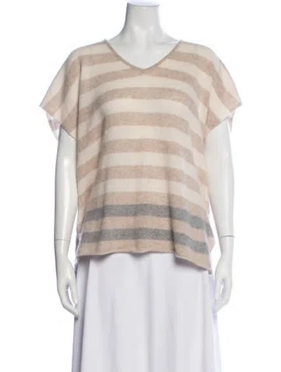 Pre-owned White + Warren Cashmere Striped Sweater In Neutral