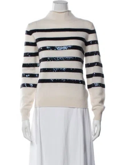 Pre-owned White + Warren Cashmere Striped Sweater In Neutrals