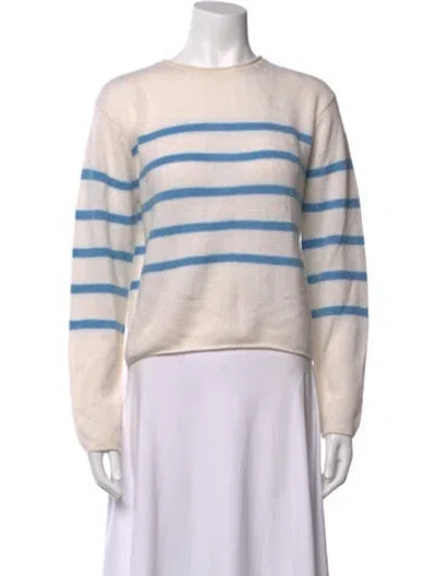 Pre-owned White + Warren Cashmere Striped Sweater In Neutrals