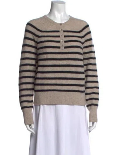 Pre-owned White + Warren Cashmere Striped Sweater In Neutrals