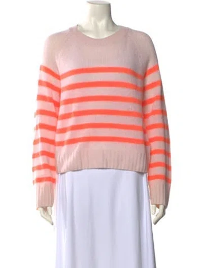 Pre-owned White + Warren Cashmere Striped Sweater In Orange