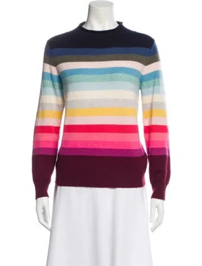 Pre-owned White + Warren Cashmere Striped Sweater In Pink