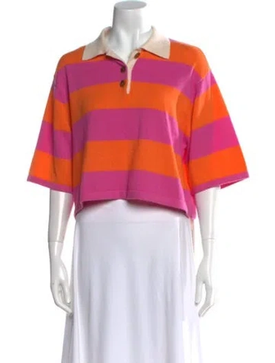 Pre-owned White + Warren Cashmere Striped Sweater In Pink
