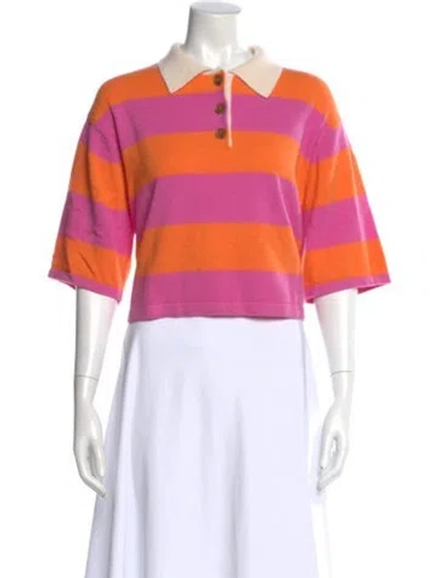 Pre-owned White + Warren Cashmere Striped Sweater In Pink