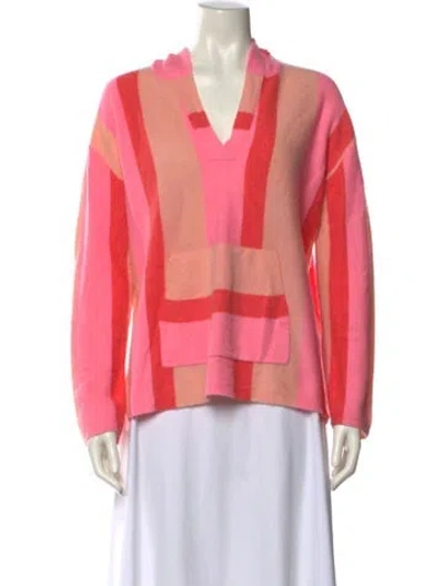 Pre-owned White + Warren Cashmere Striped Sweater In Pink