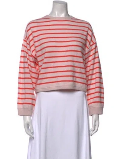 Pre-owned White + Warren Cashmere Striped Sweater In Pink