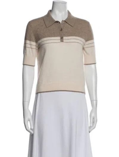 Pre-owned White + Warren Cashmere Striped Sweater In White