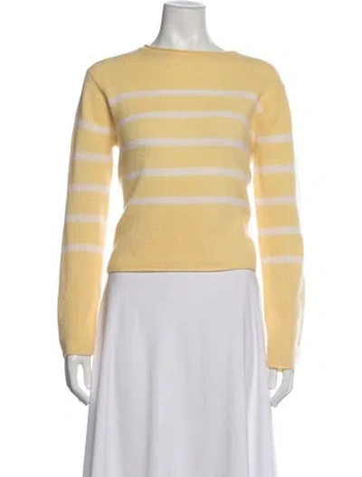 Pre-owned White + Warren Cashmere Striped Sweater In Yellow