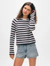 White + Warren Cashmere Striped Sweatshirt In Soft White Combo
