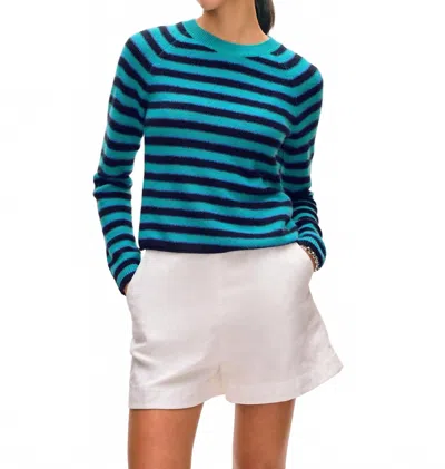 White + Warren Cashmere Striped Sweatshirt In Turq Sea Combo In Multi
