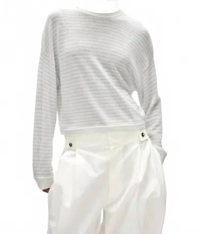 White + Warren Cashmere Striped Sweatshirt In White/horizon Blue In Multi