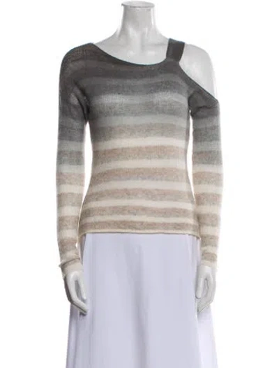 Pre-owned White + Warren Cashmere Striped Top In Gray