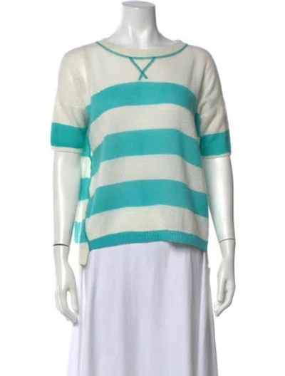 Pre-owned White + Warren Cashmere Striped Top In Neutrals