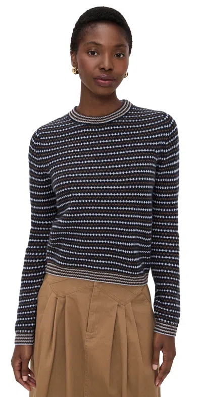 White + Warren Cashmere Textured Stripe Crew Sweater Blue Combo In Black