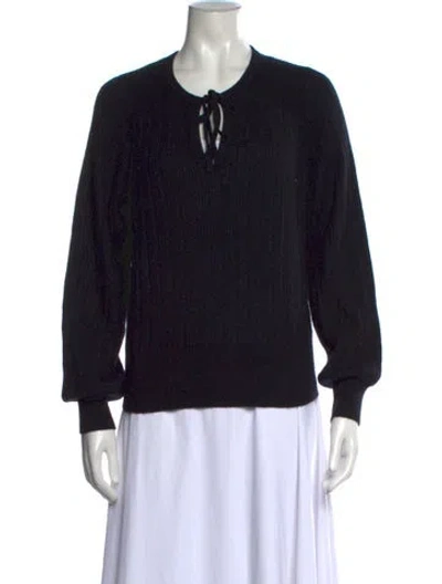 Pre-owned White + Warren Cashmere Tie Neck Sweater In Black