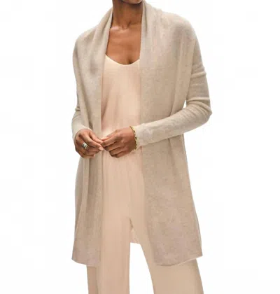 White + Warren Cashmere Trapeze Cardigan In Sand Wisp Heather In Blue