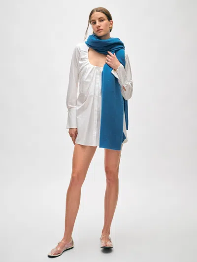 White + Warren Cashmere Travel Wrap In Blue Jean In White