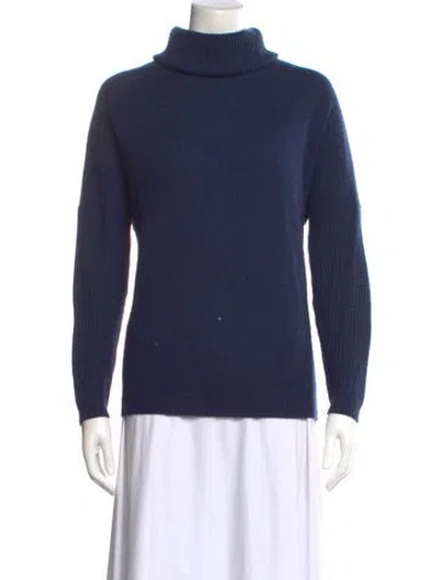 Pre-owned White + Warren Cashmere Turtleneck Sweater In Blue