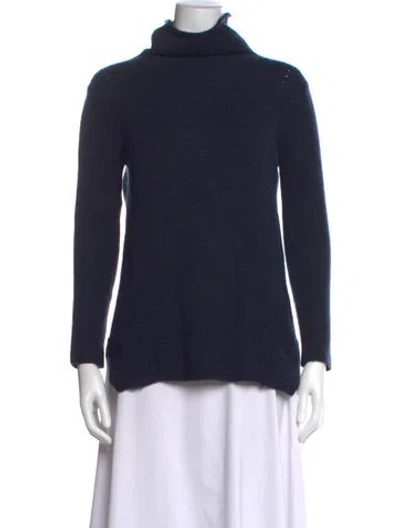 Pre-owned White + Warren Cashmere Turtleneck Sweater In Blue