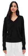 White + Warren Cashmere V Neck Pullover Black In Black