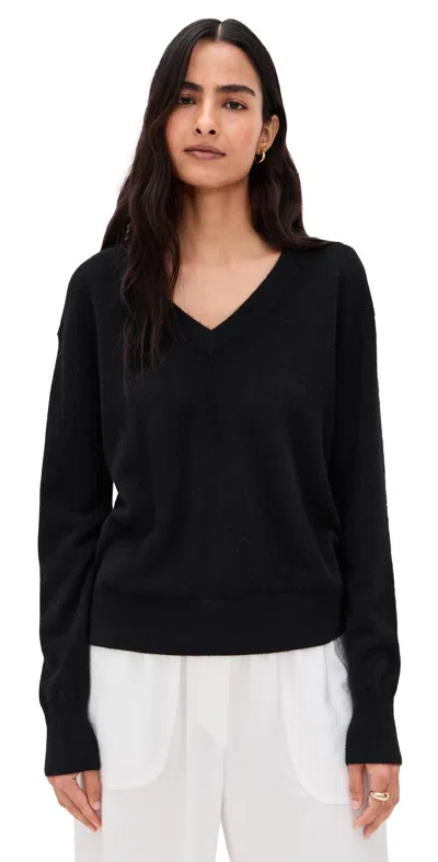 White + Warren Cashmere V Neck Pullover Black