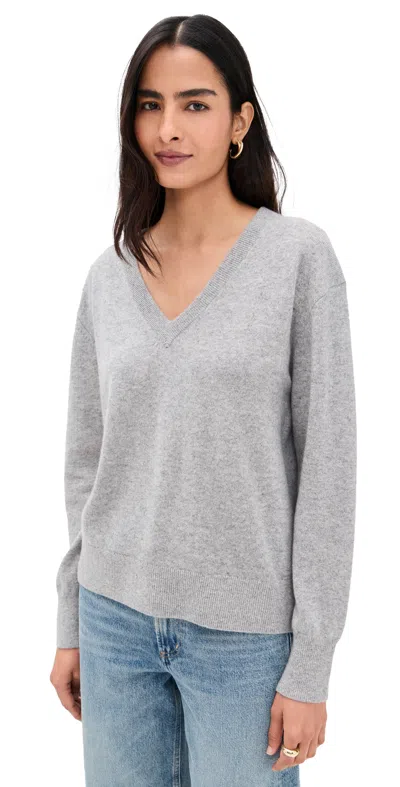 White + Warren Cashmere V Neck Pullover Grey Heather