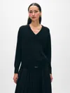 White + Warren Cashmere V Neck Sweater In Black In Black