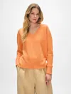 White + Warren Cashmere V Neck Sweater In Bright Orange In Bright Orange