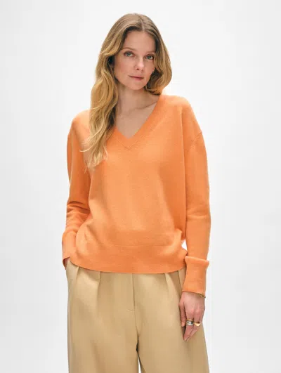 White + Warren Cashmere V Neck Sweater In Bright Orange
