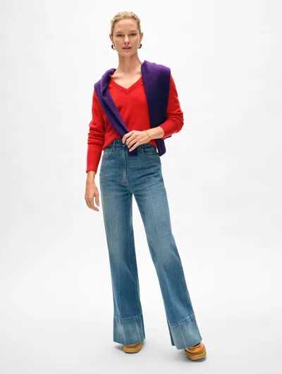 White + Warren Cashmere V Neck Sweater In Carmine Red