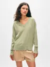 White + Warren Cashmere V Neck Sweater In Mint Green