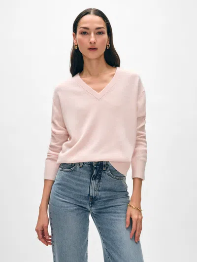 White + Warren Cashmere V Neck Sweater In Pink Sand