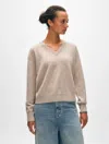White + Warren Cashmere V Neck Sweater In Sand Wisp Heather In Sand Wisp Heather