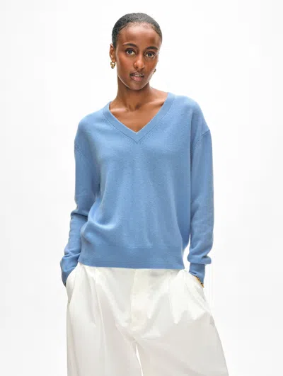 White + Warren Cashmere V Neck Sweater In Soft Blue