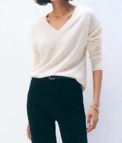 White + Warren Cashmere V Neck Sweater In Soft White In Red