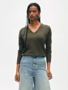 White + Warren Cashmere V Neck Sweater In Thyme Heather In Thyme Heather