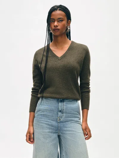 White + Warren Cashmere V Neck Sweater In Thyme Heather