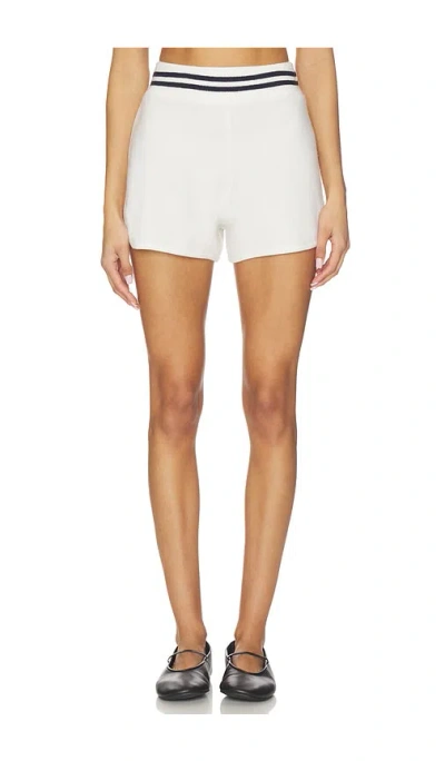 White + Warren Cashmere Varsity Shorts In Soft White & Deep Navy