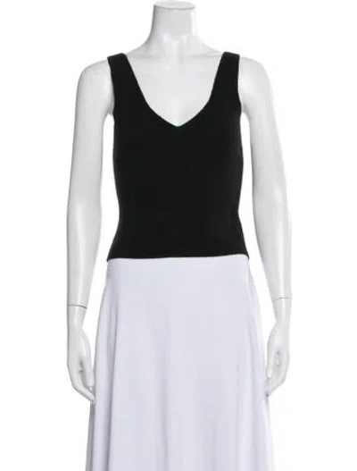 Pre-owned White + Warren Cashmere V-neck Crop Top In Black