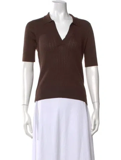 Pre-owned White + Warren Cashmere V-neck Polo W/ Tags In Brown