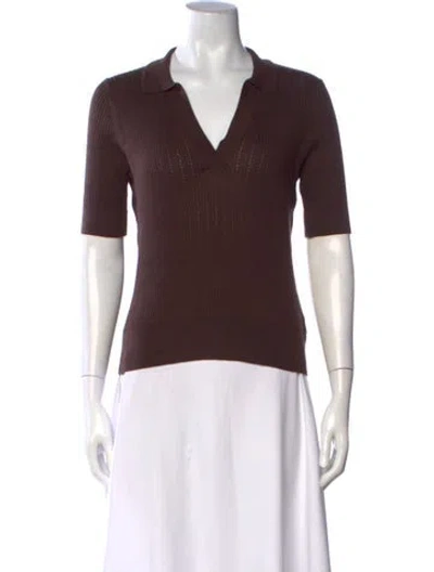 Pre-owned White + Warren Cashmere V-neck Polo W/ Tags In Brown