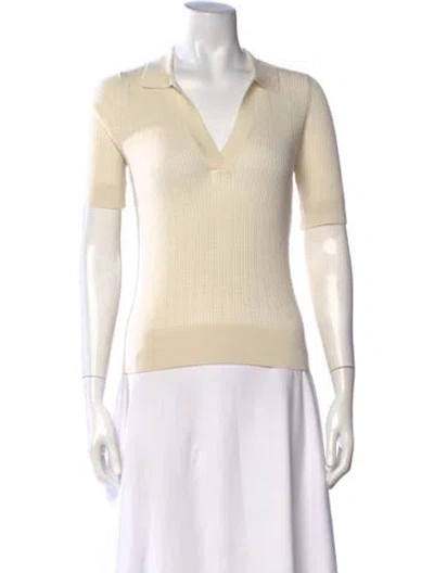 Pre-owned White + Warren Cashmere V-neck Polo W/ Tags In Neutrals